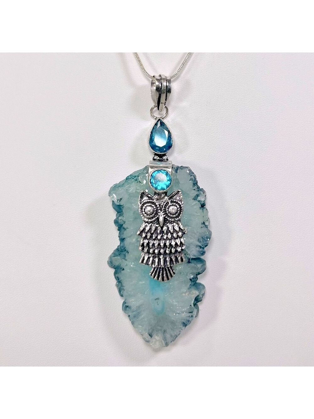 XL Solar Quartz 925 🦉 Owl Gemstone Pendant